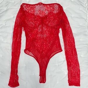 RED LACE BODY SUIT-SMALL-WORN